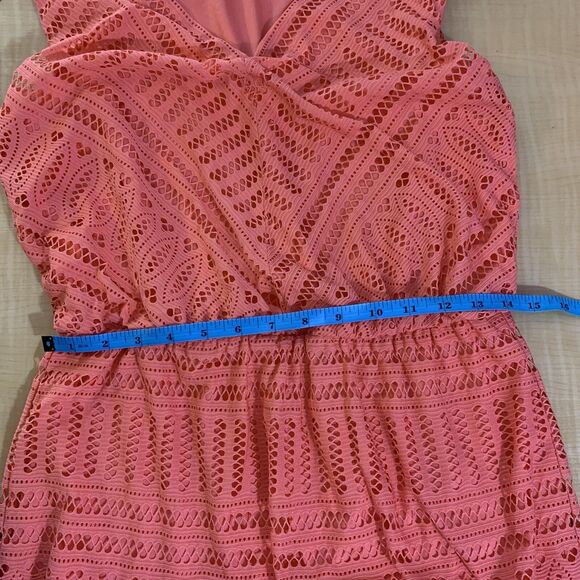 London Times Dress Maxi Midi V-neck 8 M Orange Pink elastic waist lace stretch - Picture 10 of 16